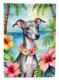 Italian Greyhound Luau House Flag 28x40 Porch Sleeve Pole Decorative Outside Yard Banner Artwork Wall Hanging, Polyester
