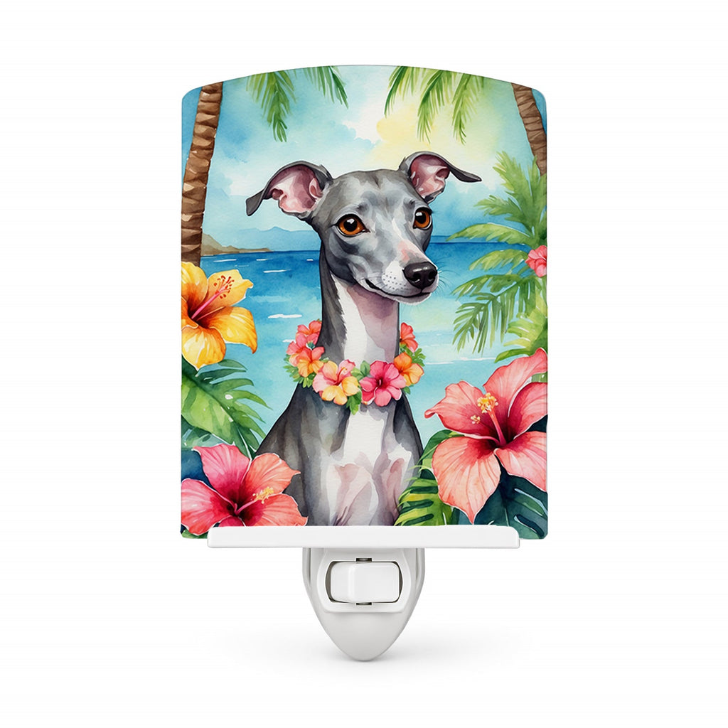 Italian Greyhound Luau Ceramic Night Light Compact, UL-Certified, Ideal for Bedroom, Bathroom, Nursery, Hallway, Kitchen, 6x4x3, Multicolor