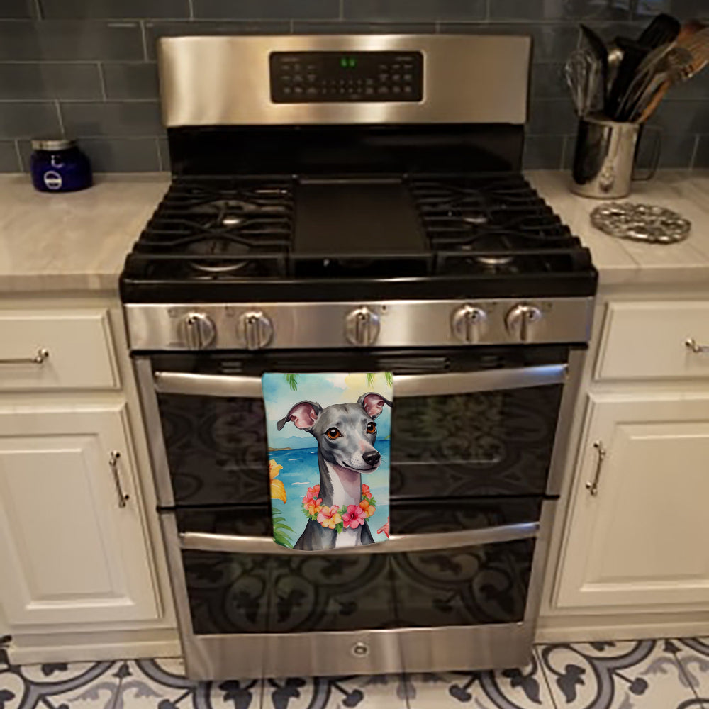 Italian Greyhound Luau Kitchen Towel Velour Plush Front and Cotton Loop Back Machine Washable