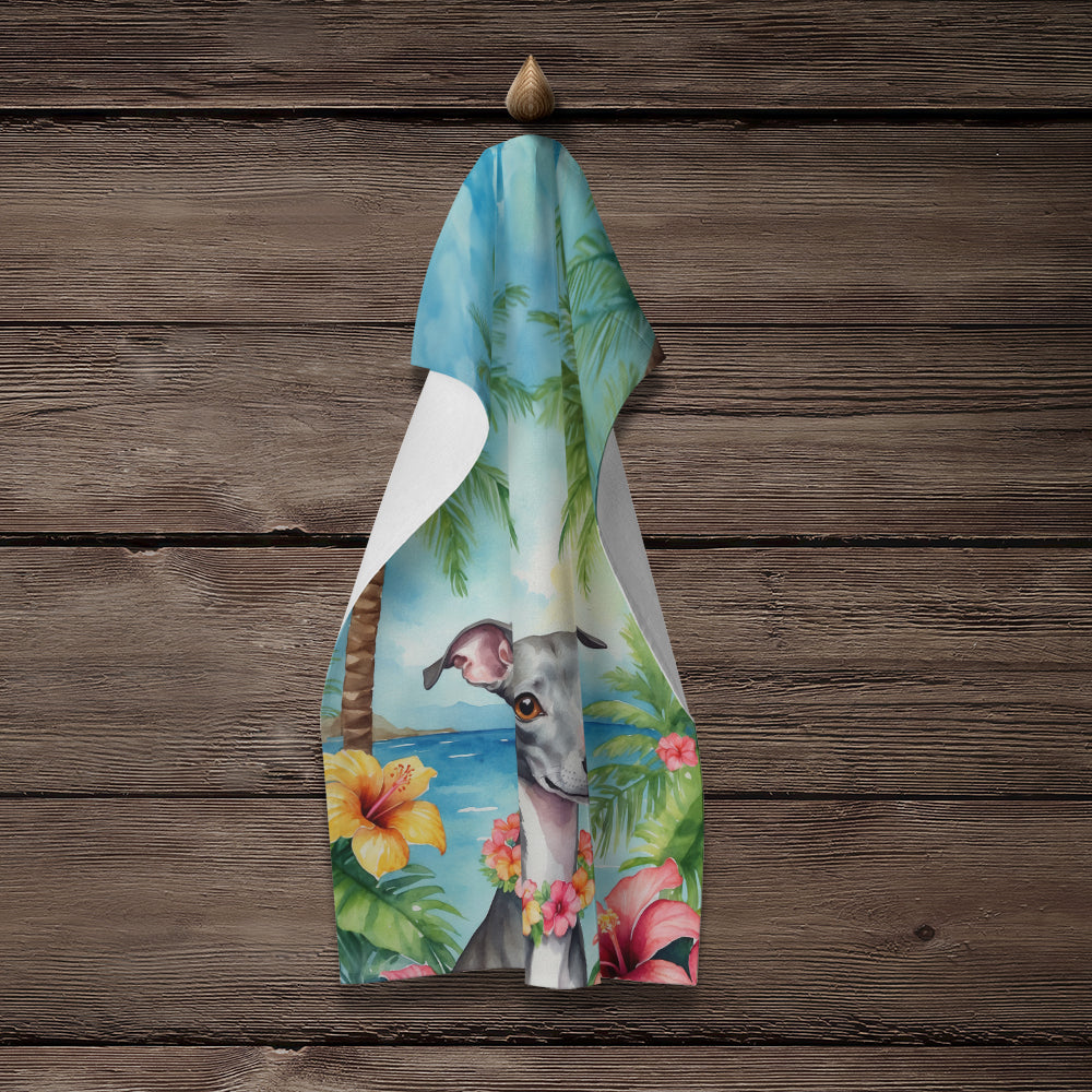 Italian Greyhound Luau Kitchen Towel Velour Plush Front and Cotton Loop Back Machine Washable