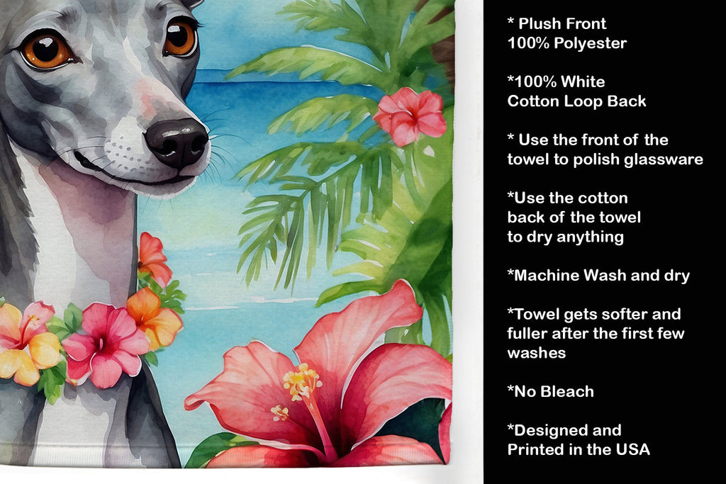 Italian Greyhound Luau Kitchen Towel Velour Plush Front and Cotton Loop Back Machine Washable