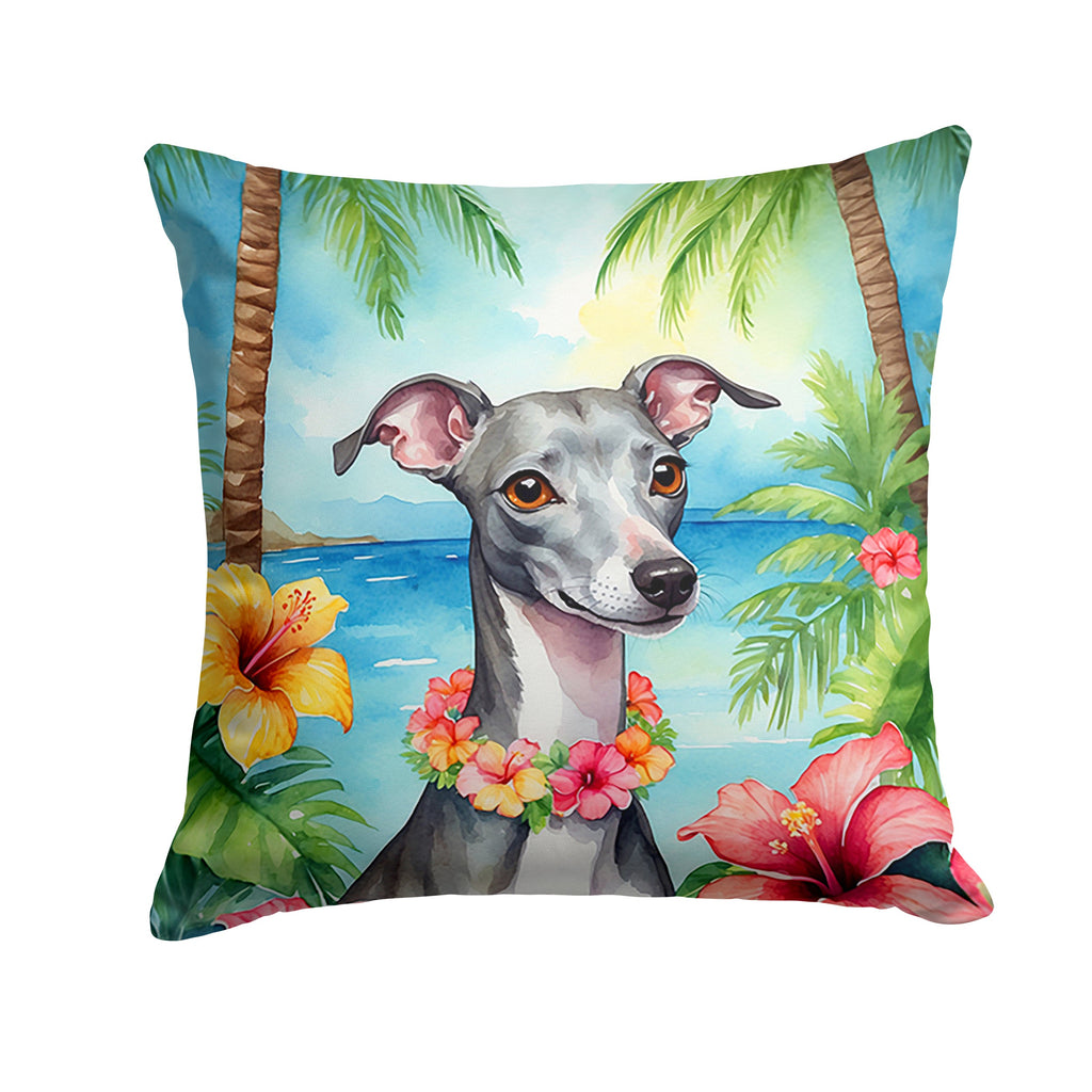 Italian Greyhound Luau Decorative Throw Pillow 18x18 Indoor Outdoor Accent Cushion, Fabric Cover with Insert for Sofa, Bed, Porch & Living Room
