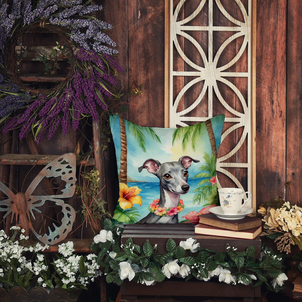Italian Greyhound Luau Decorative Throw Pillow 18x18 Indoor Outdoor Accent Cushion, Fabric Cover with Insert for Sofa, Bed, Porch & Living Room