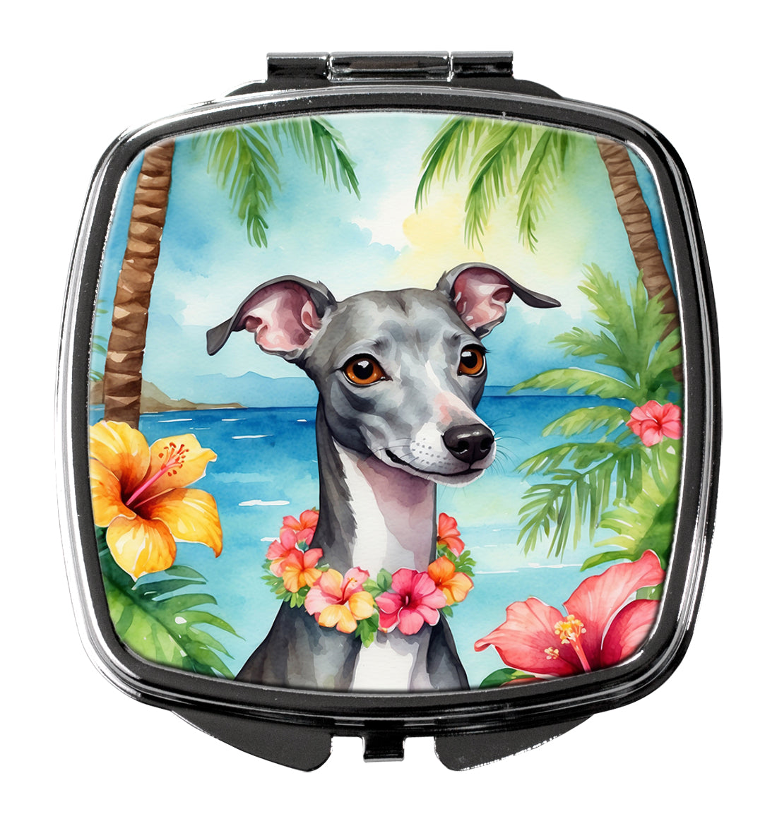 Italian Greyhound Luau Compact Mirror Decorative Travel Makeup Mirror for Women Girls Gifts Pocket Makeup Mirror Folding Handheld