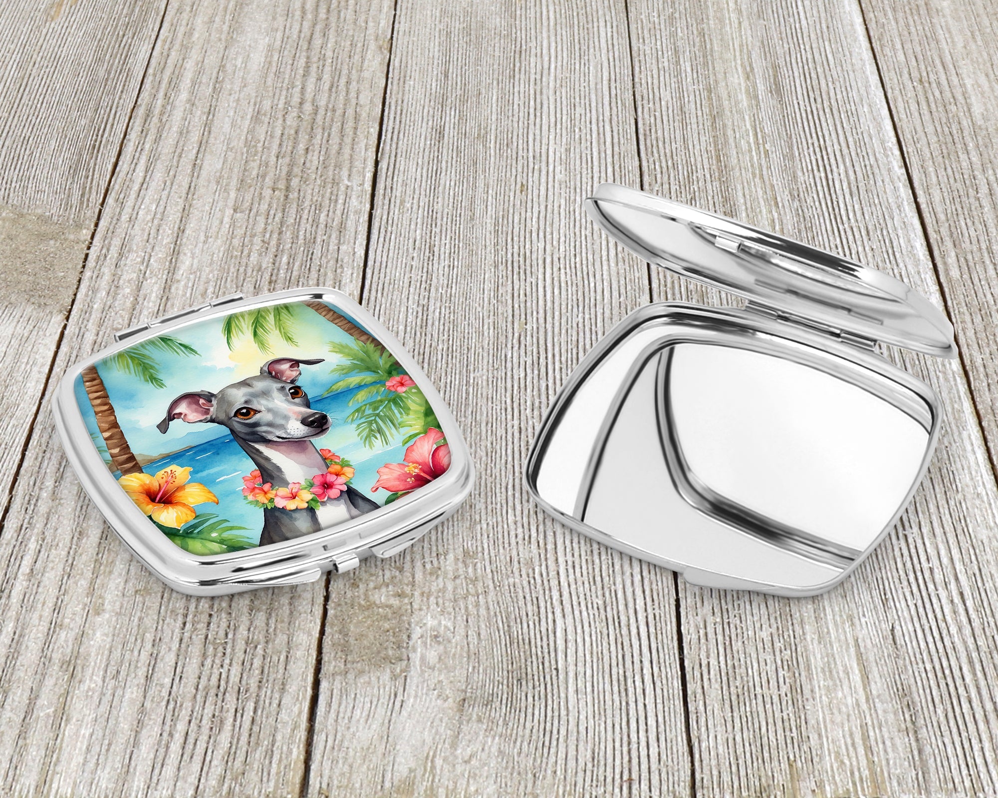 Italian Greyhound Luau Compact Mirror Decorative Travel Makeup Mirror for Women Girls Gifts Pocket Makeup Mirror Folding Handheld