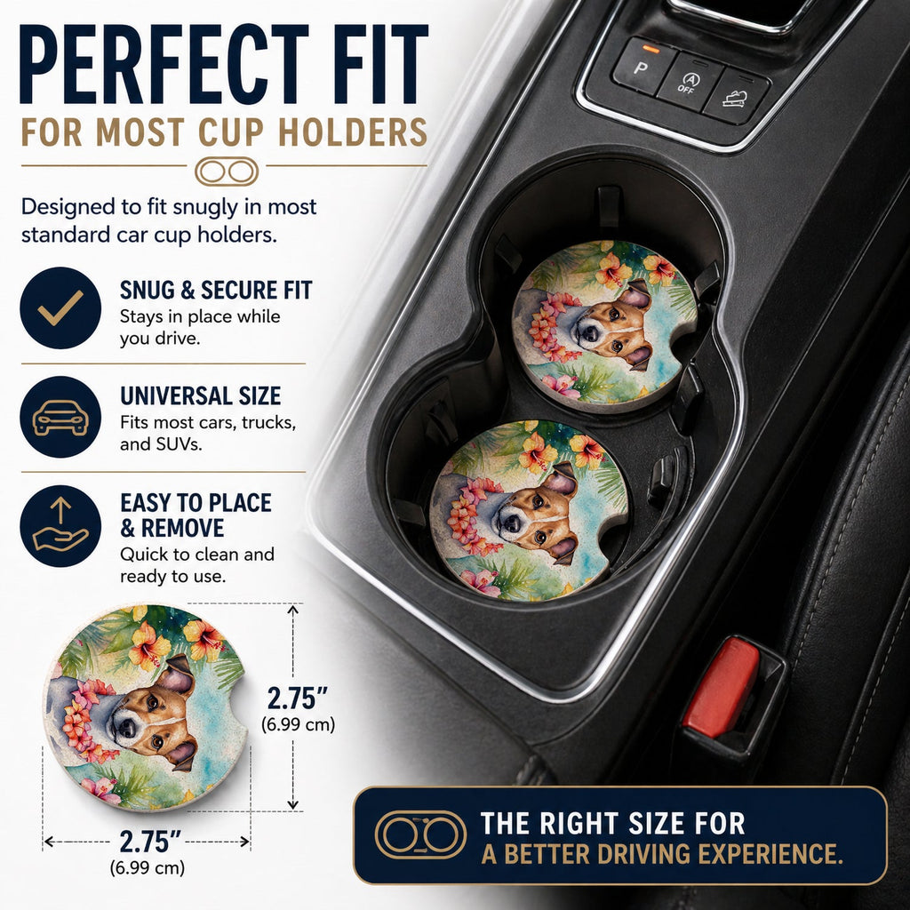 Jack Russell Terrier Luau Set of 2 Cup Holder Car Coasters Absorbent Round Sandstone Coasters Gifts for Men or Women, 2.5, Multicolor