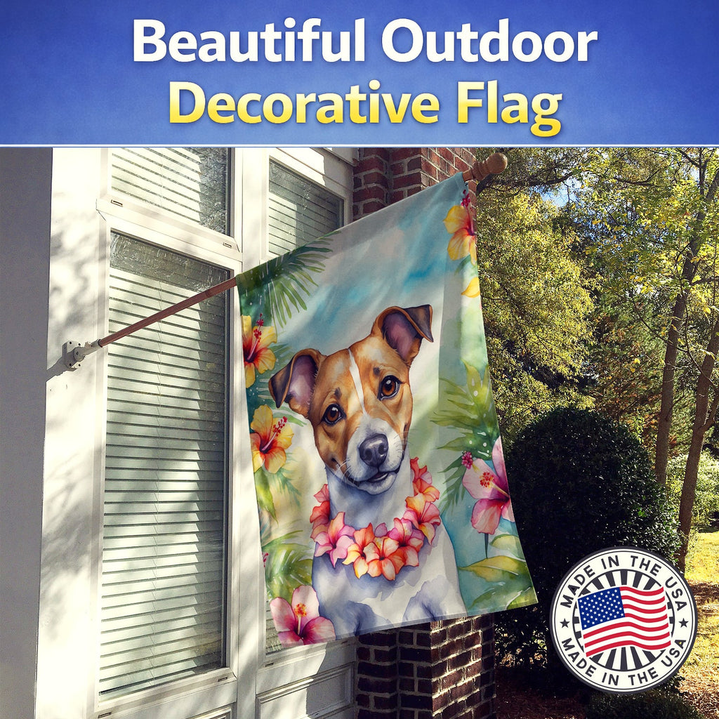 Jack Russell Terrier Luau House Flag 28x40 Porch Sleeve Pole Decorative Outside Yard Banner Artwork Wall Hanging, Polyester