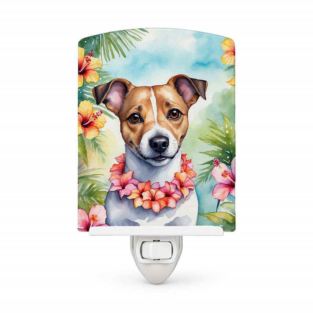 Jack Russell Terrier Luau Ceramic Night Light Compact, UL-Certified, Ideal for Bedroom, Bathroom, Nursery, Hallway, Kitchen, 6x4x3, Multicolor