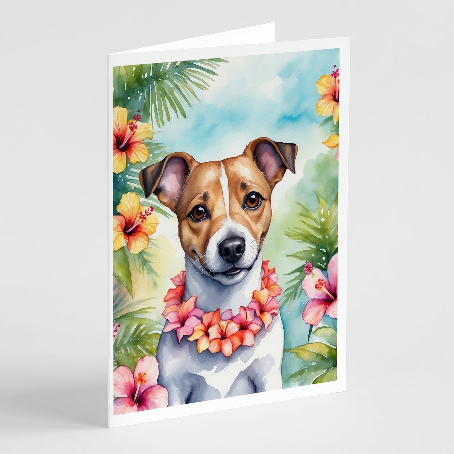 Jack Russell Terrier Luau Greeting Cards Pack of 8 Blank Cards with Envelopes Whimsical A7 Size 5x7