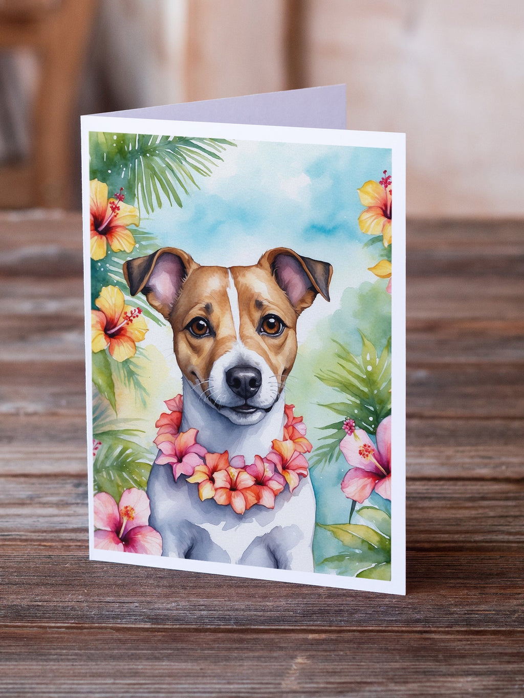 Jack Russell Terrier Luau Greeting Cards Pack of 8 Blank Cards with Envelopes Whimsical A7 Size 5x7