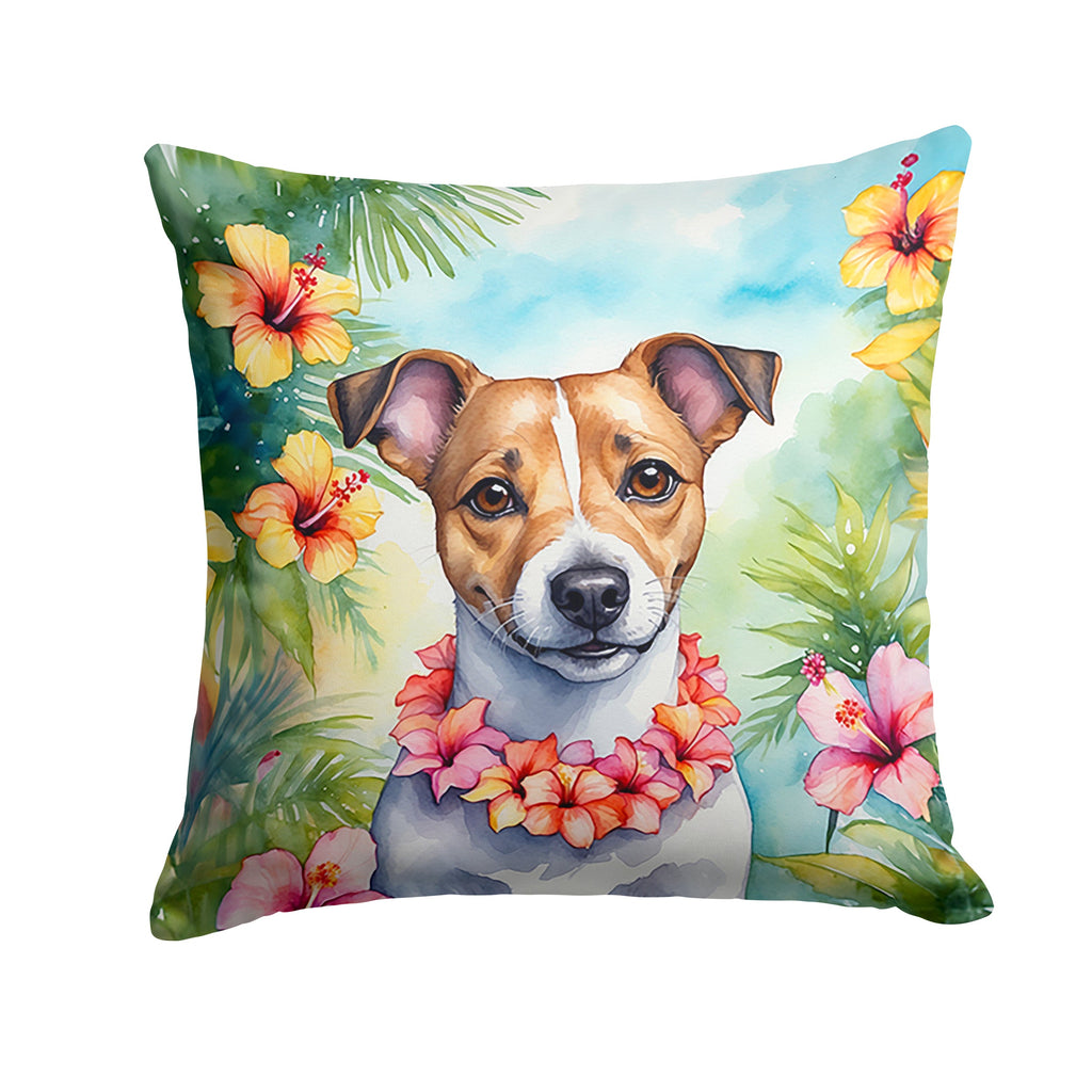 Jack Russell Terrier Luau Decorative Throw Pillow 18x18 Indoor Outdoor Accent Cushion, Fabric Cover with Insert for Sofa, Bed, Porch & Living Room