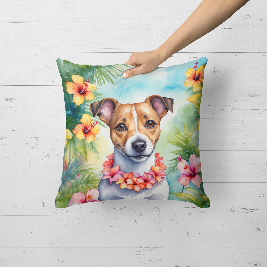 Jack Russell Terrier Luau Decorative Throw Pillow 18x18 Indoor Outdoor Accent Cushion, Fabric Cover with Insert for Sofa, Bed, Porch & Living Room