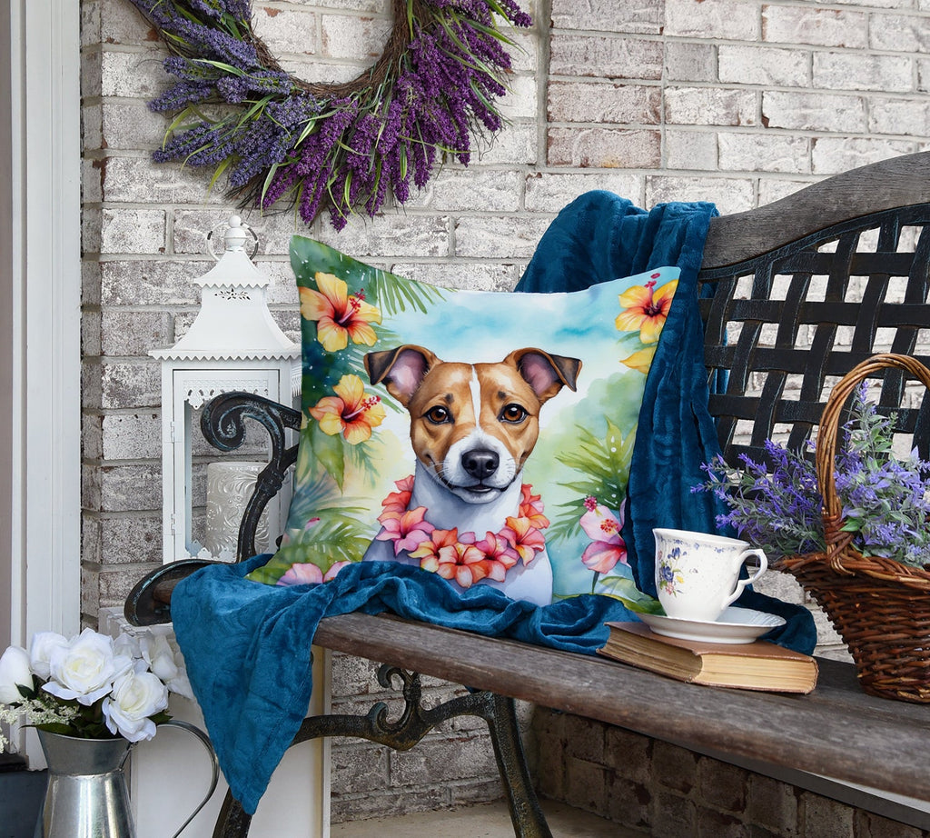Jack Russell Terrier Luau Decorative Throw Pillow 18x18 Indoor Outdoor Accent Cushion, Fabric Cover with Insert for Sofa, Bed, Porch & Living Room