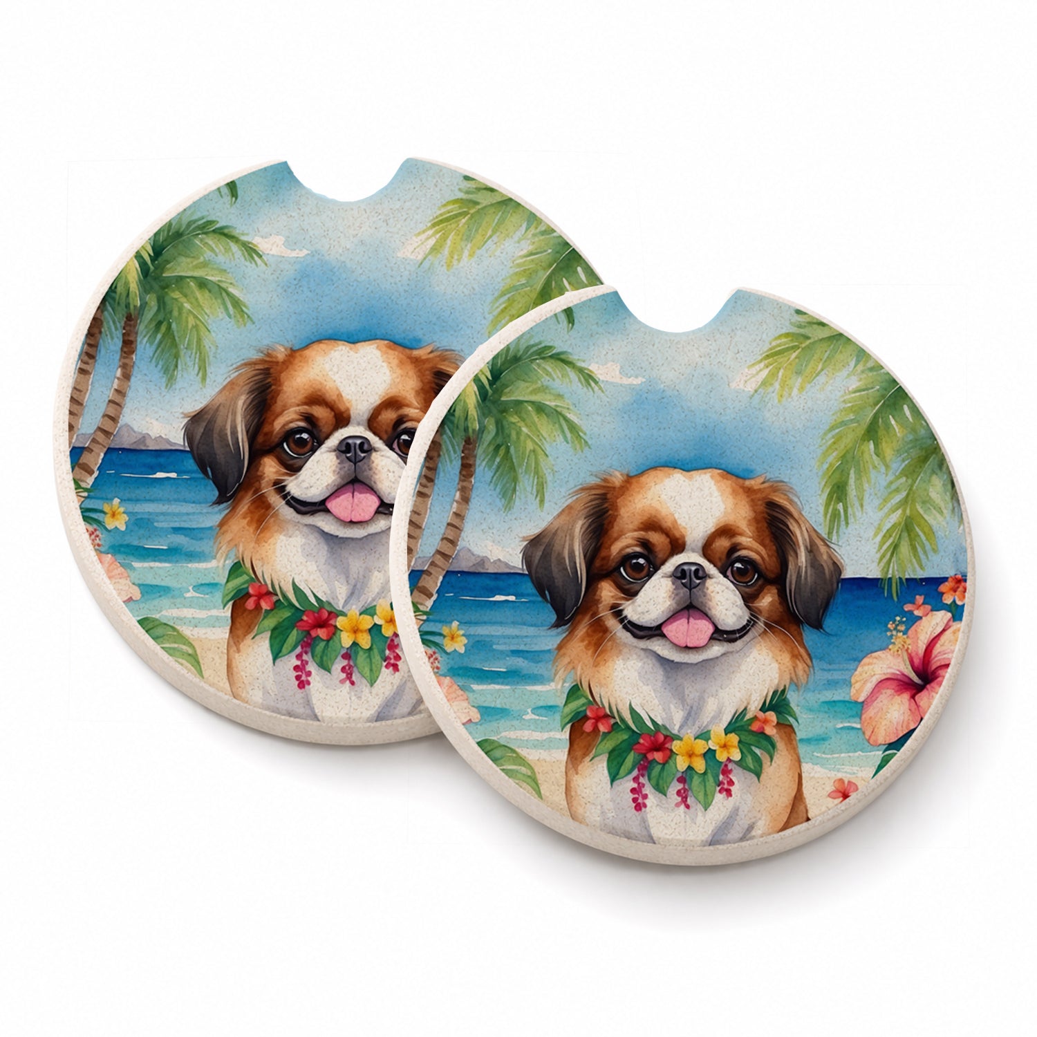 Japanese Chin Luau Set of 2 Cup Holder Car Coasters Absorbent Round Sandstone Coasters Gifts for Men or Women, 2.5, Multicolor