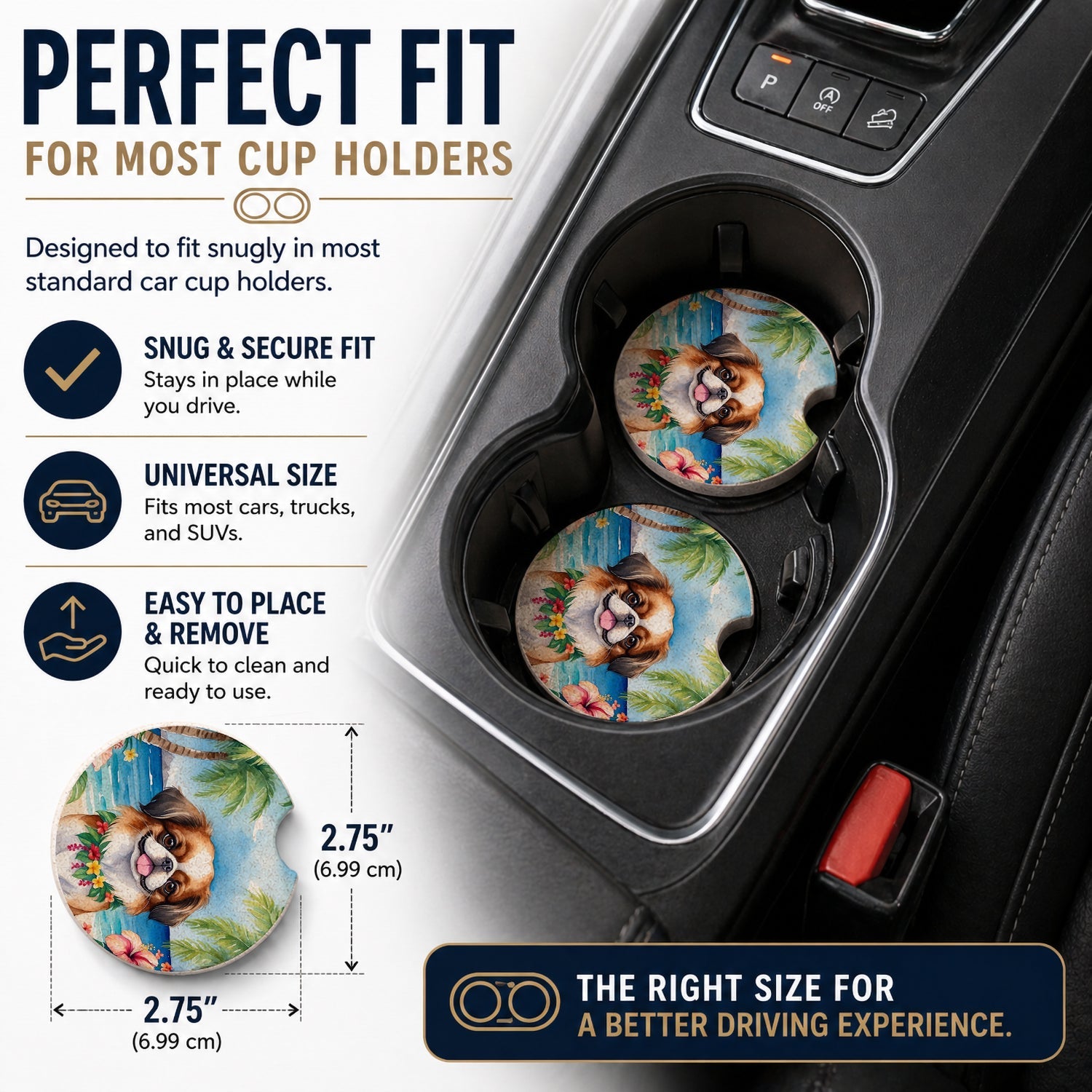 Japanese Chin Luau Set of 2 Cup Holder Car Coasters Absorbent Round Sandstone Coasters Gifts for Men or Women, 2.5, Multicolor