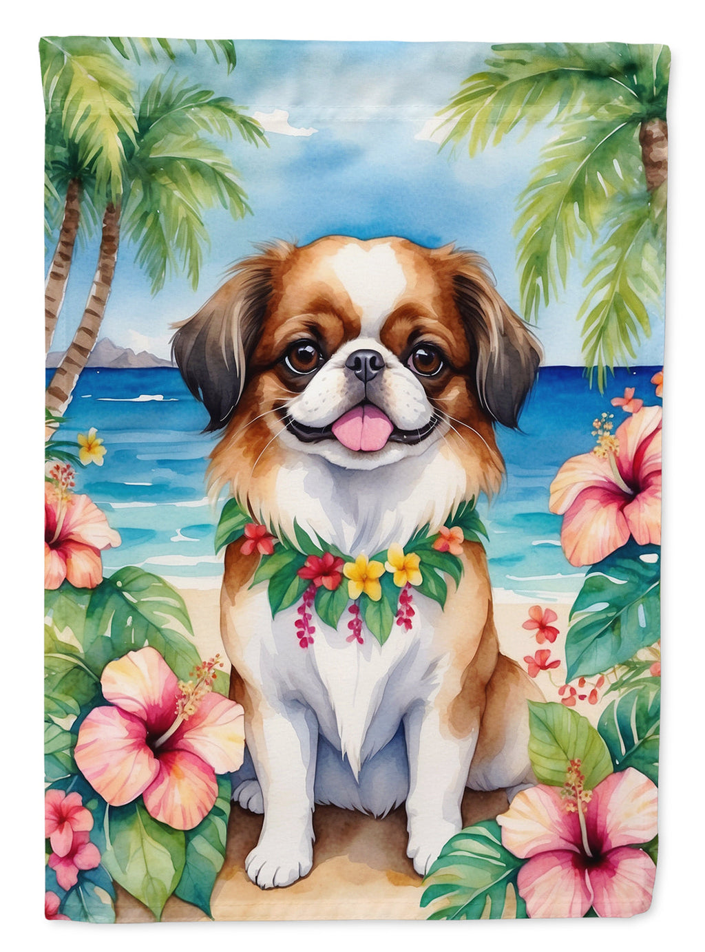 Japanese Chin Luau House Flag 28x40 Porch Sleeve Pole Decorative Outside Yard Banner Artwork Wall Hanging, Polyester