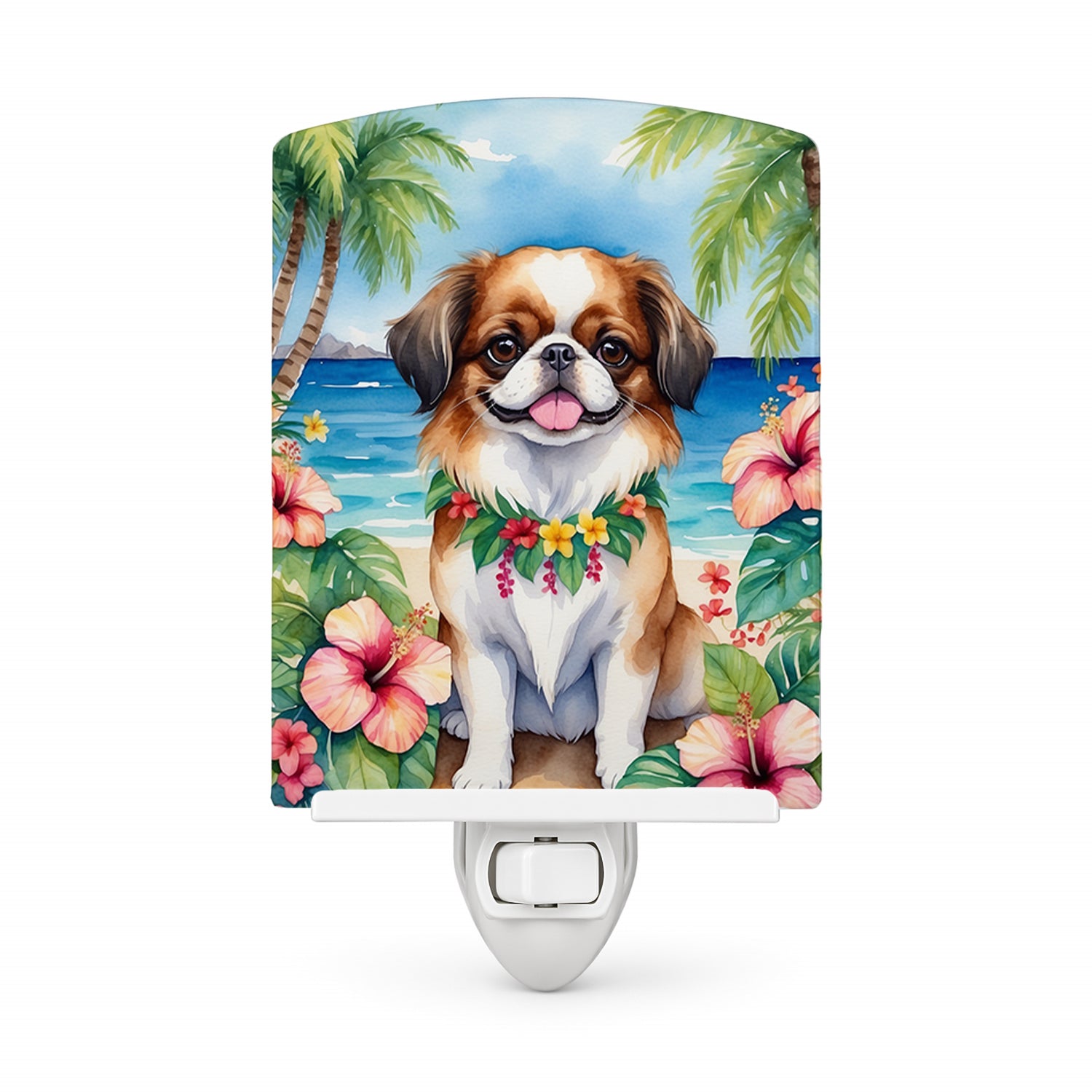 Japanese Chin Luau Ceramic Night Light Compact, UL-Certified, Ideal for Bedroom, Bathroom, Nursery, Hallway, Kitchen, 6x4x3, Multicolor
