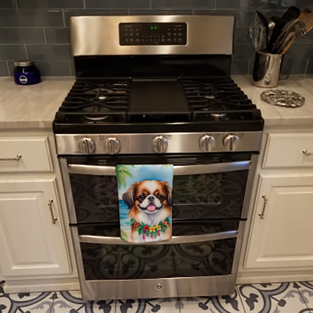 Japanese Chin Luau Kitchen Towel Velour Plush Front and Cotton Loop Back Machine Washable