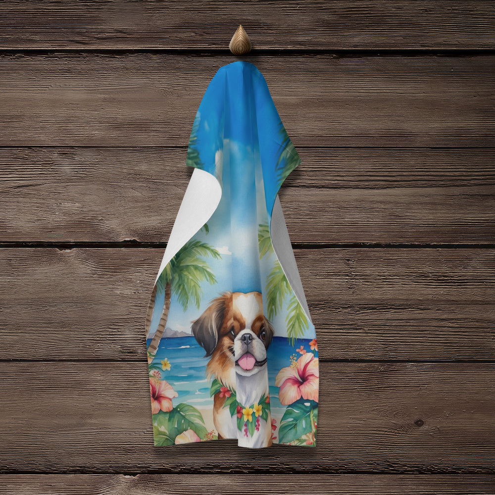 Japanese Chin Luau Kitchen Towel Velour Plush Front and Cotton Loop Back Machine Washable