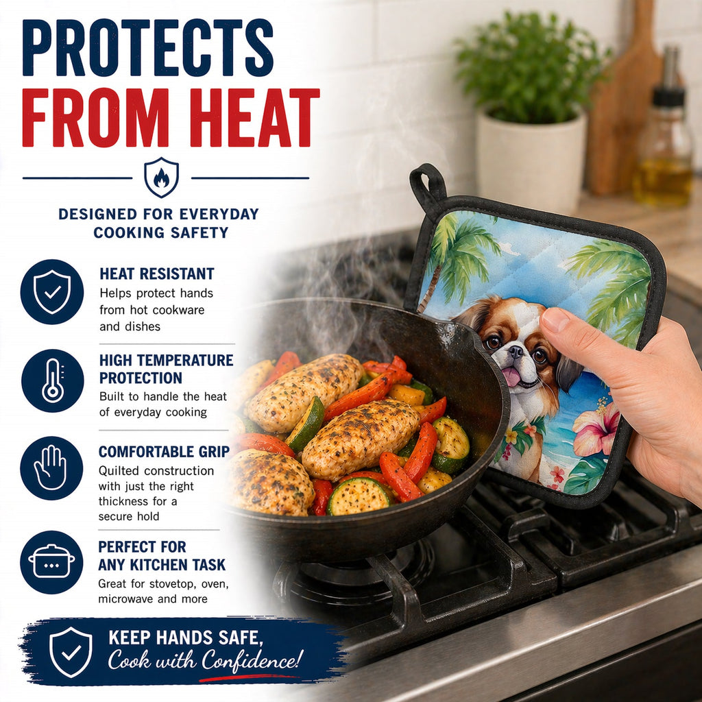 Japanese Chin Luau Pot Holder Set of 2 Heat Resistant Quilted Hot Pads 7.5 x 7.5 Inch, Insulated Kitchen Trivets for Cooking & Baking