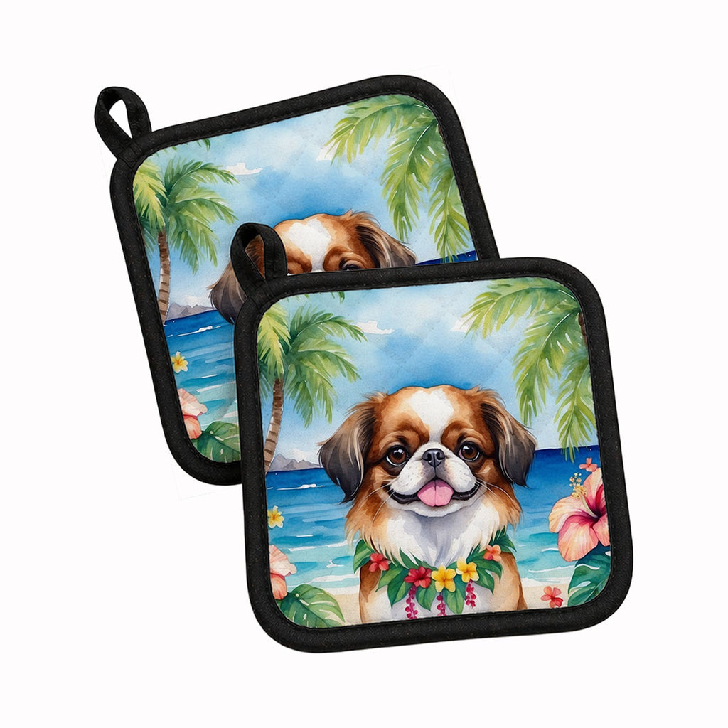 Japanese Chin Luau Pot Holder Set of 2 Heat Resistant Quilted Hot Pads 7.5 x 7.5 Inch, Insulated Kitchen Trivets for Cooking & Baking