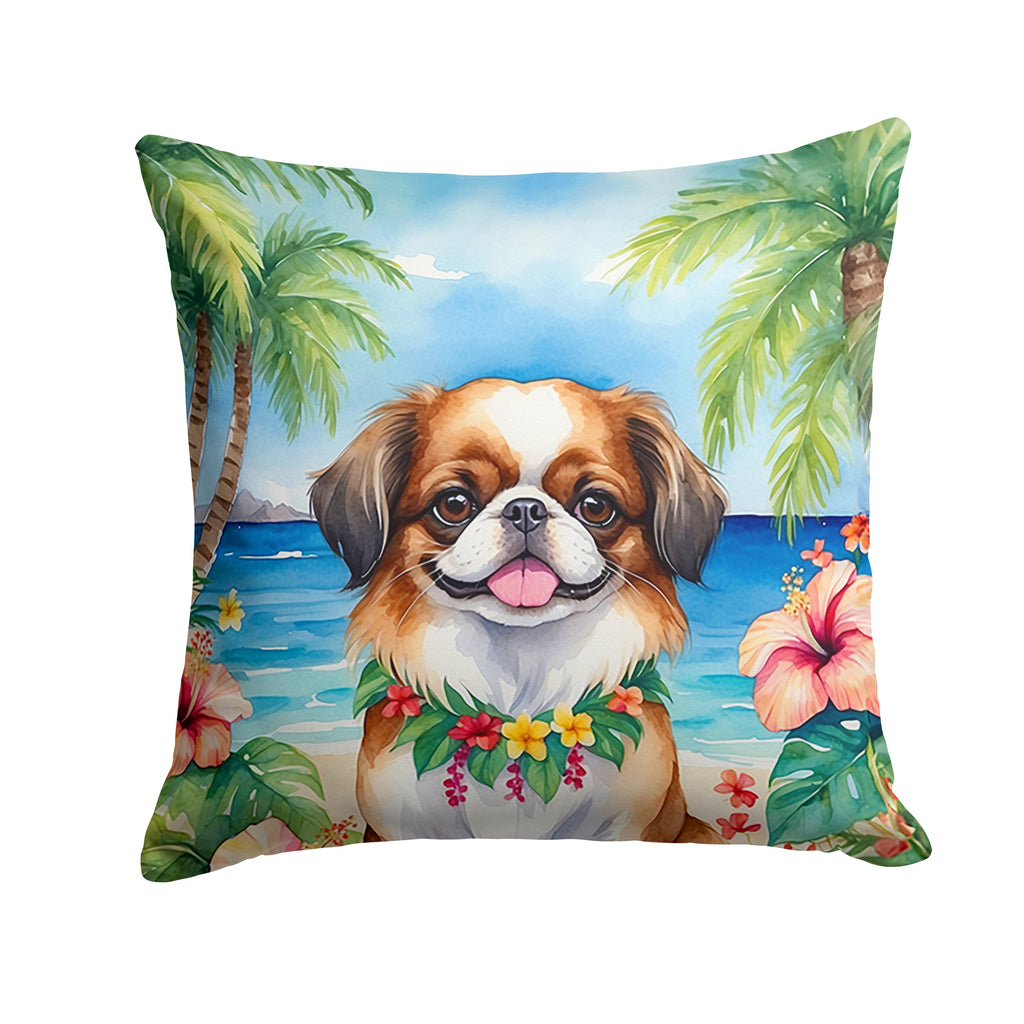 Japanese Chin Luau Decorative Throw Pillow 14x14 Indoor Outdoor Accent Cushion, Fabric Cover with Insert for Sofa, Bed, Porch & Living Room