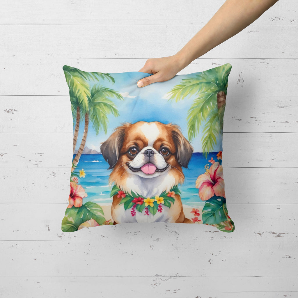 Japanese Chin Luau Decorative Throw Pillow 18x18 Indoor Outdoor Accent Cushion, Fabric Cover with Insert for Sofa, Bed, Porch & Living Room