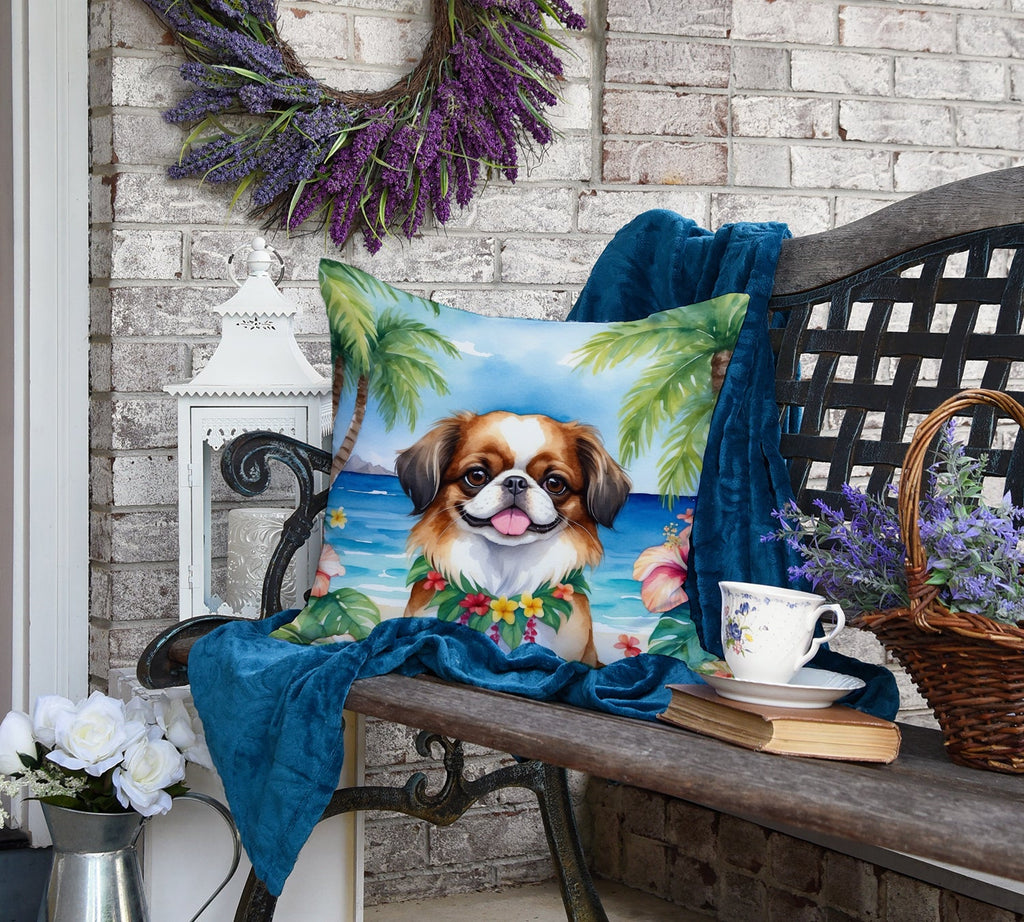 Japanese Chin Luau Decorative Throw Pillow 18x18 Indoor Outdoor Accent Cushion, Fabric Cover with Insert for Sofa, Bed, Porch & Living Room