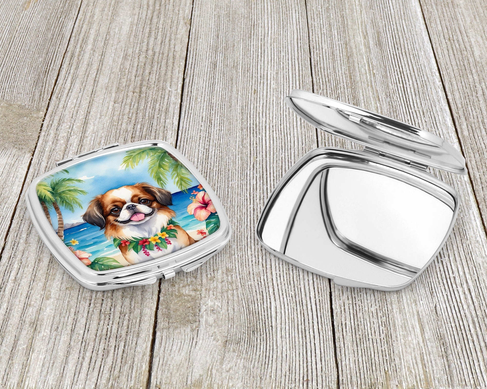 Japanese Chin Luau Compact Mirror Decorative Travel Makeup Mirror for Women Girls Gifts Pocket Makeup Mirror Folding Handheld