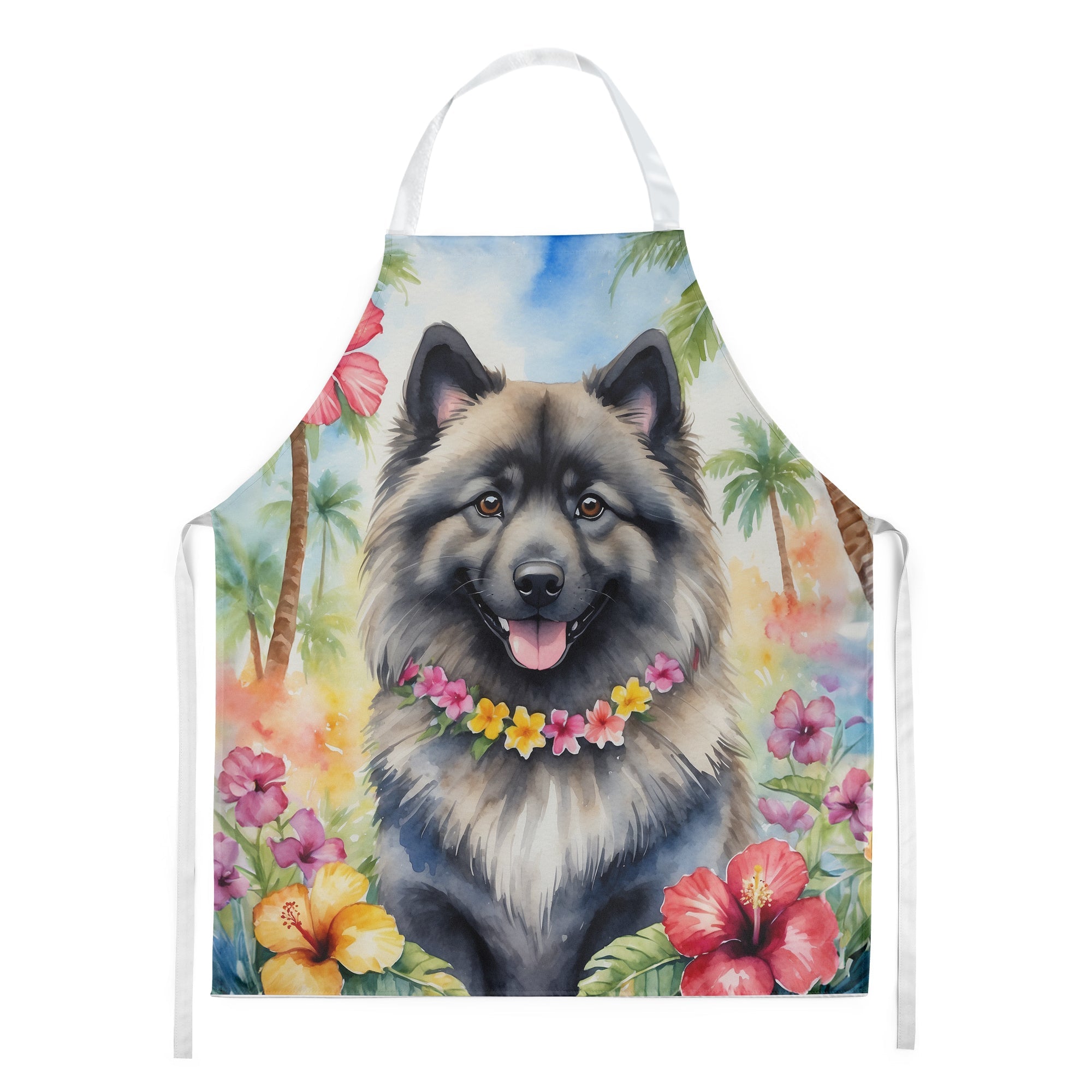 Keeshond Luau Apron Cooking Kitchen Server Baking Crafts Gardening for Adult Women Men, Unisex, Large, Multicolor