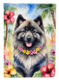Keeshond Luau House Flag 28x40 Porch Sleeve Pole Decorative Outside Yard Banner Artwork Wall Hanging, Polyester