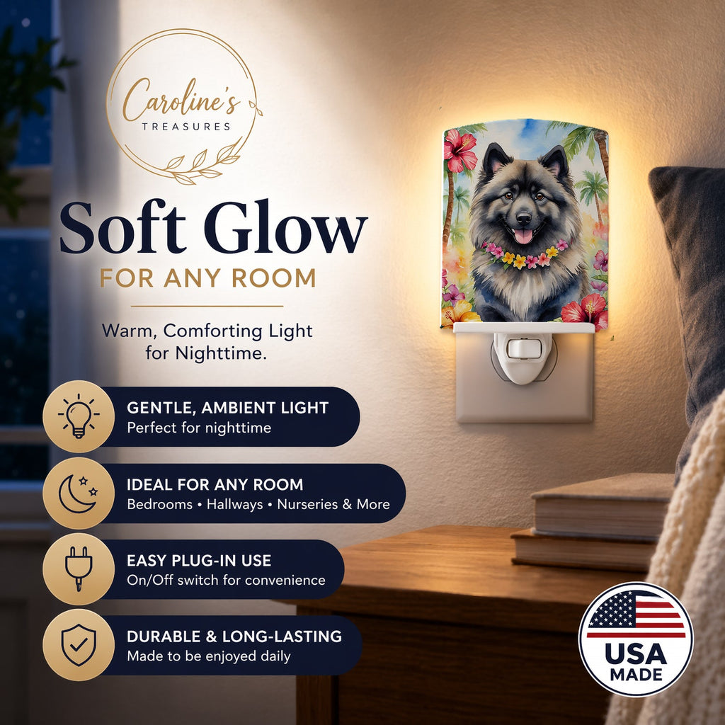 Keeshond Luau Ceramic Night Light Compact, UL-Certified, Ideal for Bedroom, Bathroom, Nursery, Hallway, Kitchen, 6x4x3, Multicolor