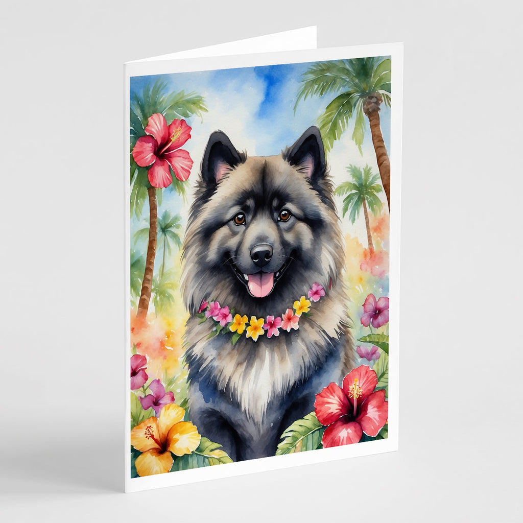 Keeshond Luau Greeting Cards Pack of 8 Blank Cards with Envelopes Whimsical A7 Size 5x7