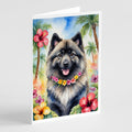Keeshond Luau Greeting Cards Pack of 8 Blank Cards with Envelopes Whimsical A7 Size 5x7