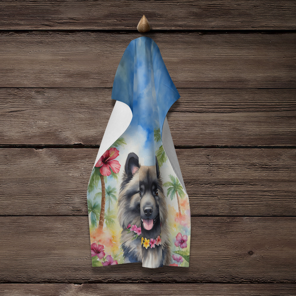 Keeshond Luau Kitchen Towel Velour Plush Front and Cotton Loop Back Machine Washable