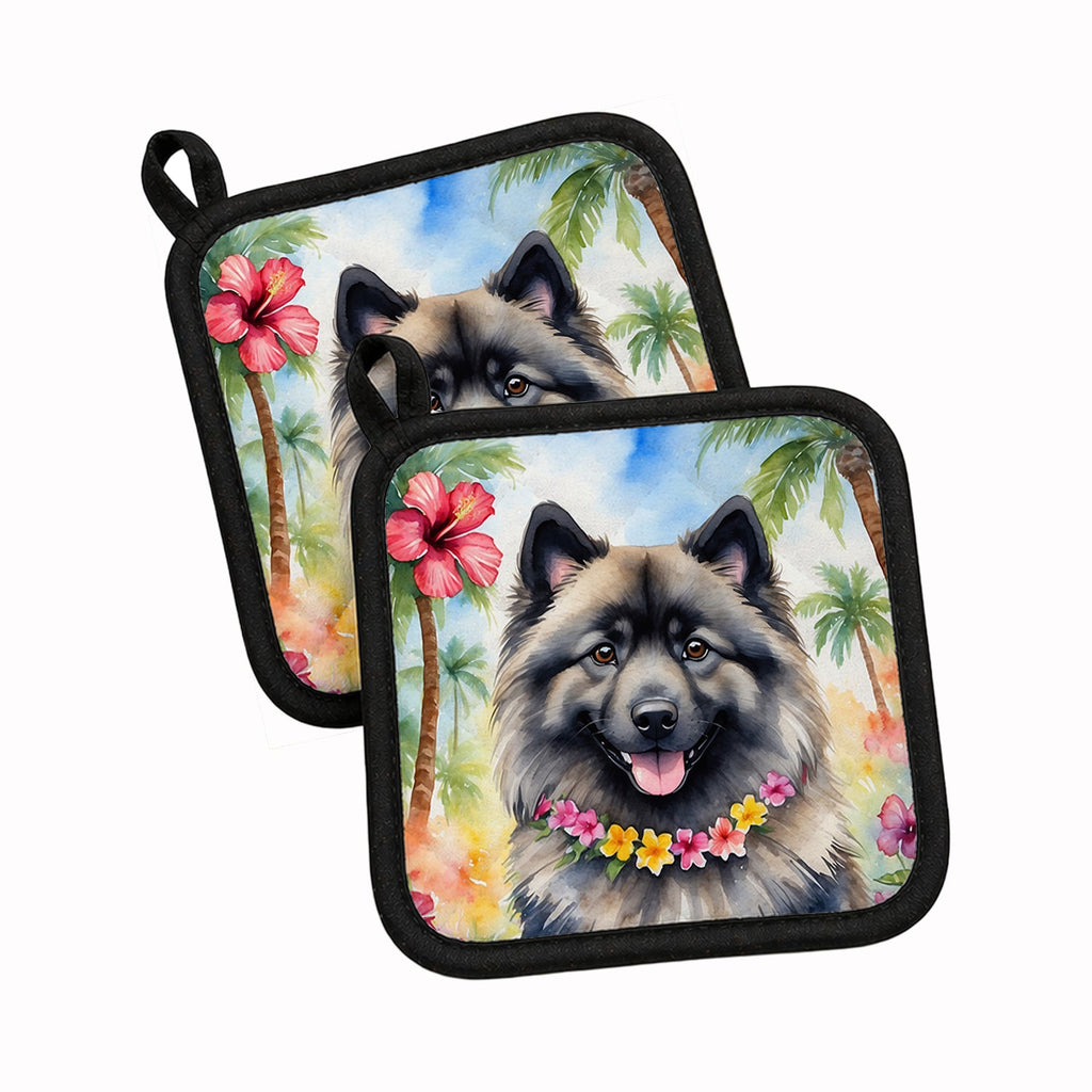 Keeshond Luau Pot Holder Set of 2 Heat Resistant Quilted Hot Pads 7.5 x 7.5 Inch, Insulated Kitchen Trivets for Cooking & Baking