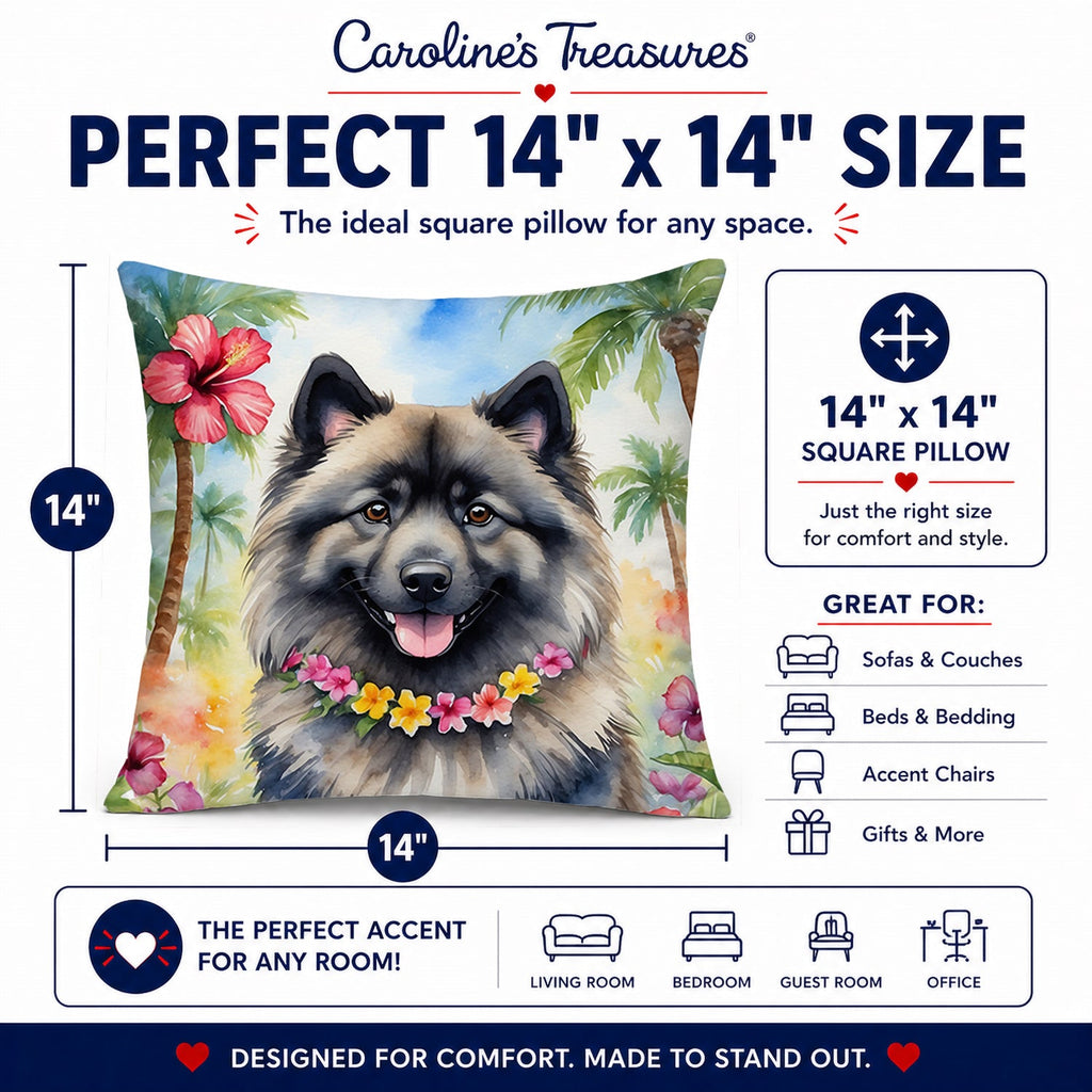 Keeshond Luau Decorative Throw Pillow 14x14 Indoor Outdoor Accent Cushion, Fabric Cover with Insert for Sofa, Bed, Porch & Living Room