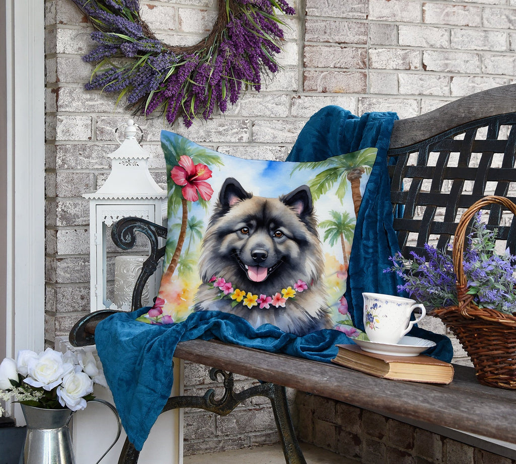 Keeshond Luau Decorative Throw Pillow 18x18 Indoor Outdoor Accent Cushion, Fabric Cover with Insert for Sofa, Bed, Porch & Living Room