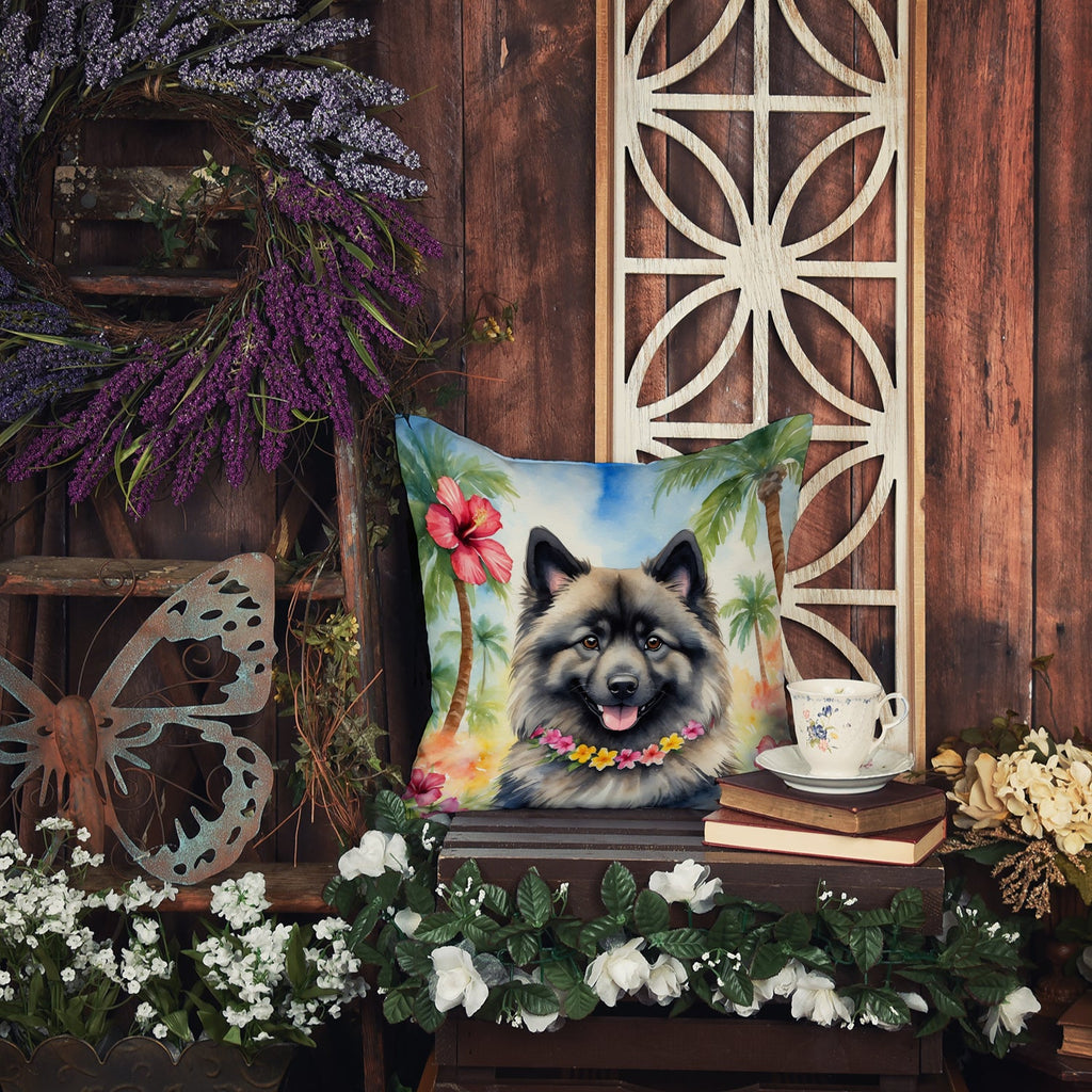 Keeshond Luau Decorative Throw Pillow 18x18 Indoor Outdoor Accent Cushion, Fabric Cover with Insert for Sofa, Bed, Porch & Living Room