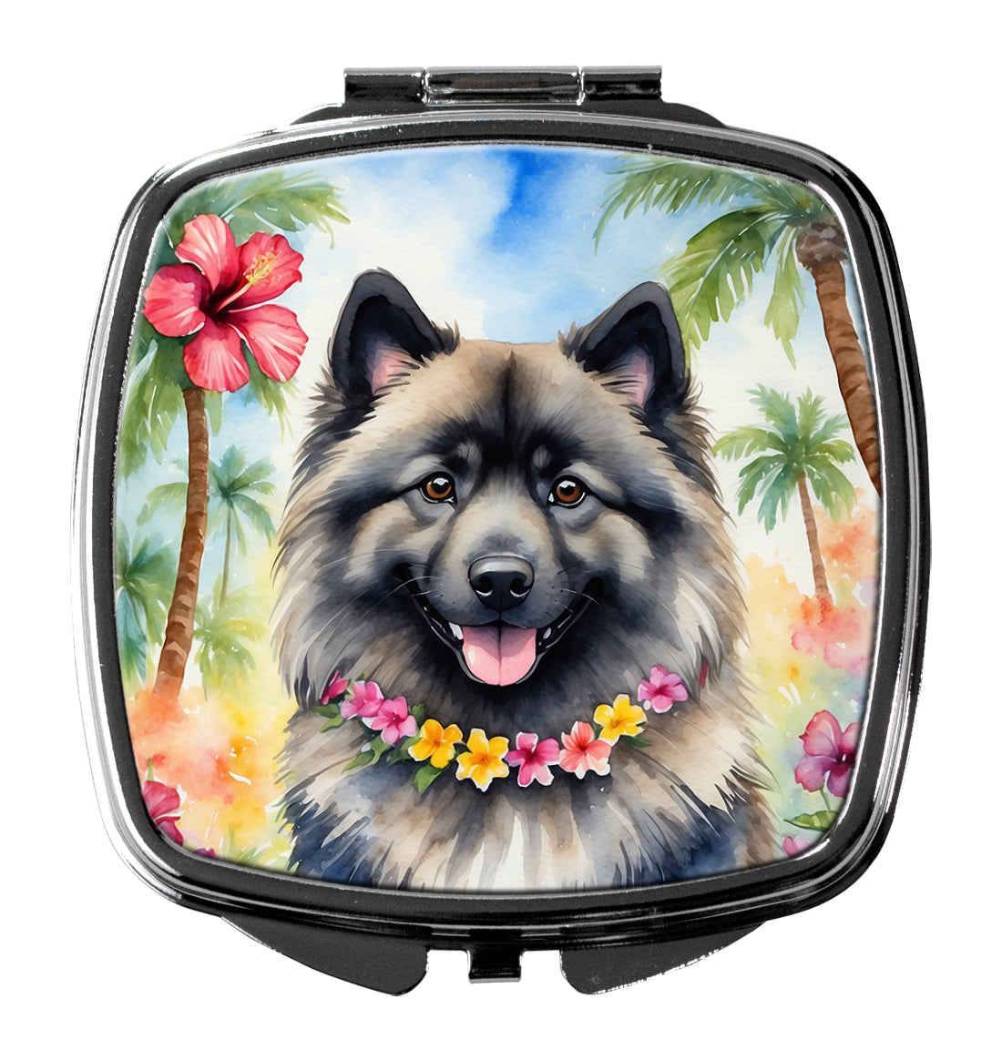 Keeshond Luau Compact Mirror Decorative Travel Makeup Mirror for Women Girls Gifts Pocket Makeup Mirror Folding Handheld