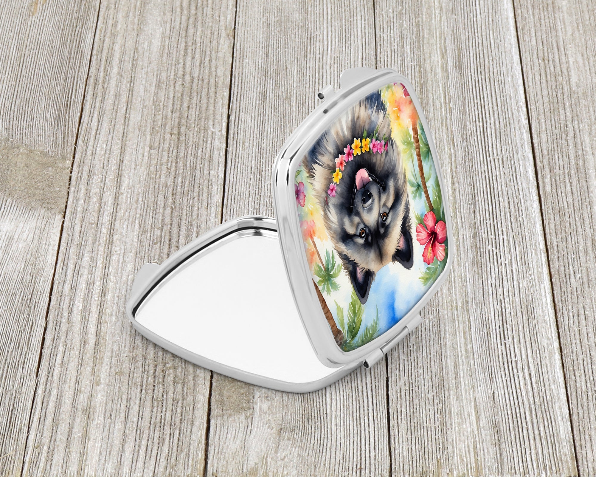 Keeshond Luau Compact Mirror Decorative Travel Makeup Mirror for Women Girls Gifts Pocket Makeup Mirror Folding Handheld