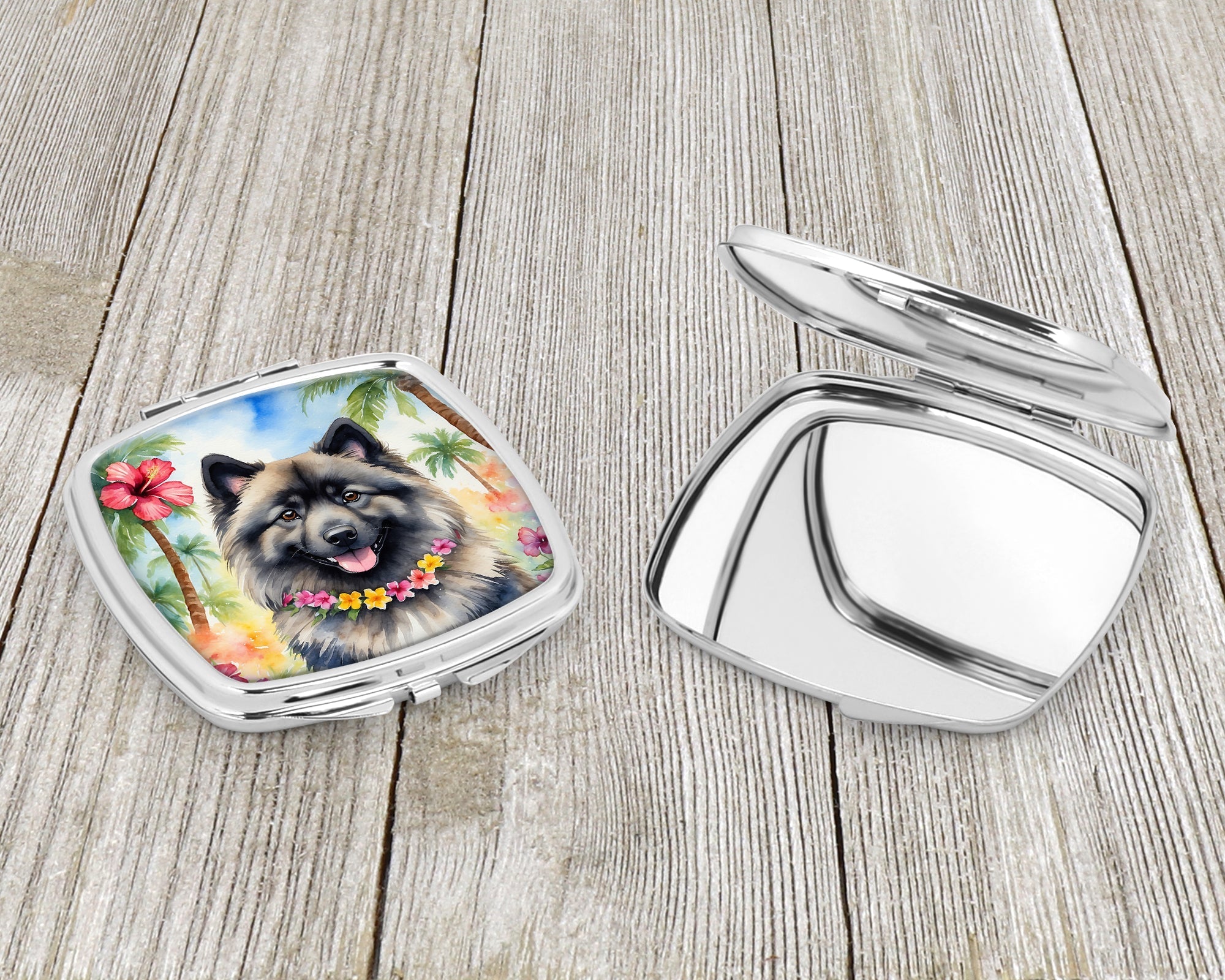 Keeshond Luau Compact Mirror Decorative Travel Makeup Mirror for Women Girls Gifts Pocket Makeup Mirror Folding Handheld