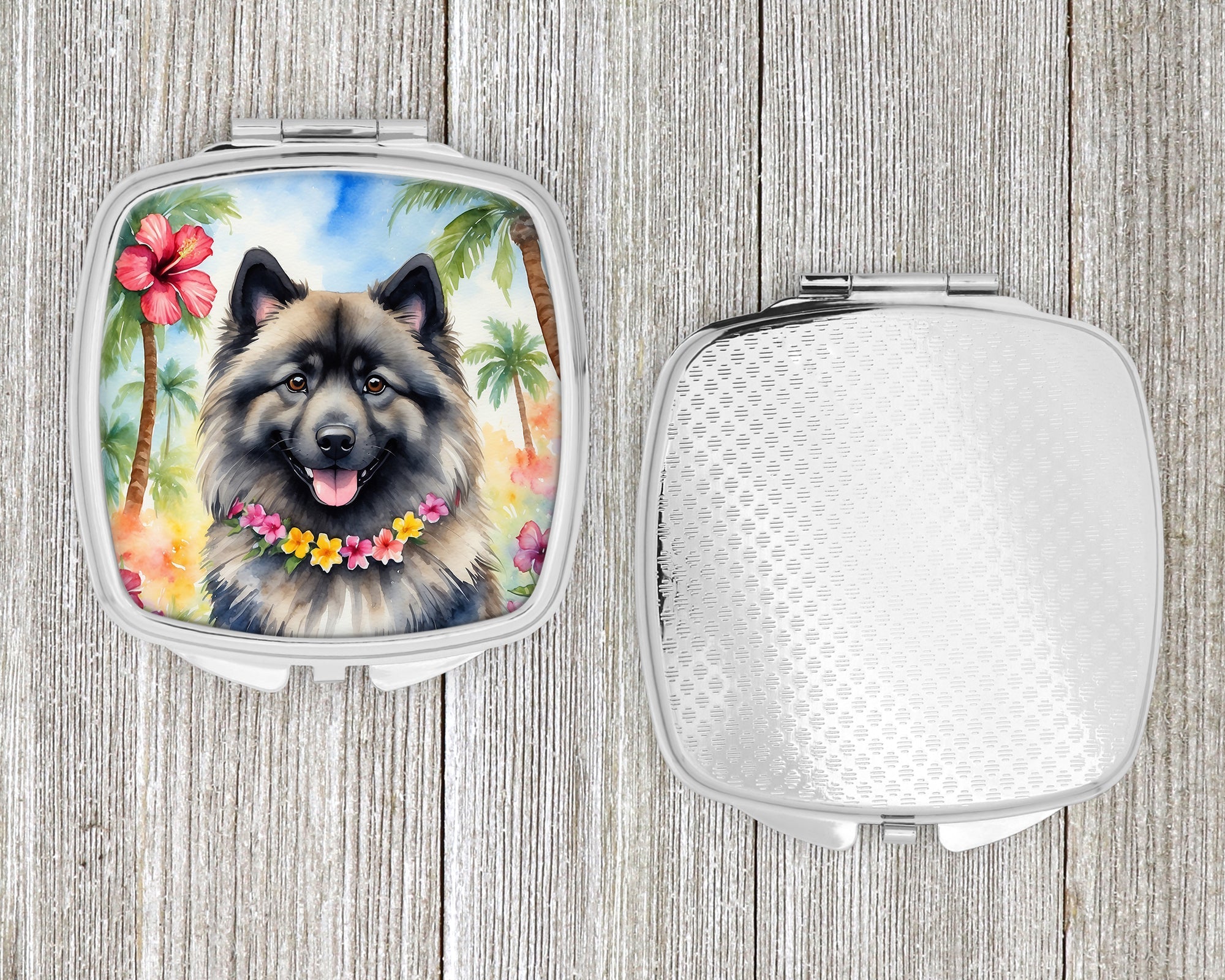 Keeshond Luau Compact Mirror Decorative Travel Makeup Mirror for Women Girls Gifts Pocket Makeup Mirror Folding Handheld