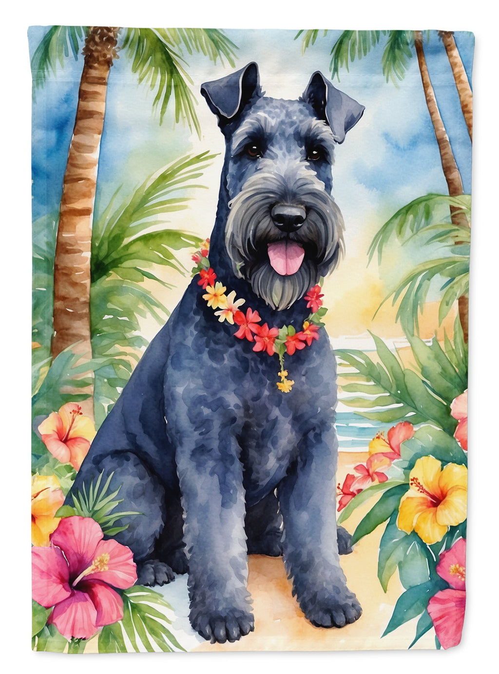 Kerry Blue Terrier Luau House Flag 28x40 Porch Sleeve Pole Decorative Outside Yard Banner Artwork Wall Hanging, Polyester