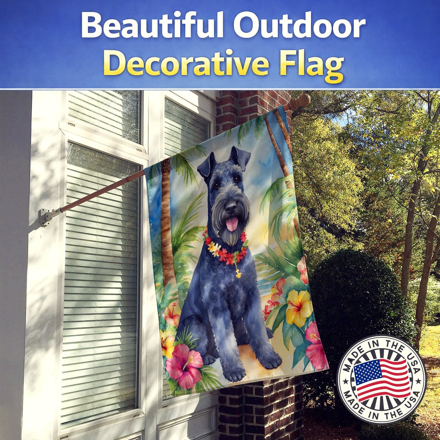 Kerry Blue Terrier Luau House Flag 28x40 Porch Sleeve Pole Decorative Outside Yard Banner Artwork Wall Hanging, Polyester