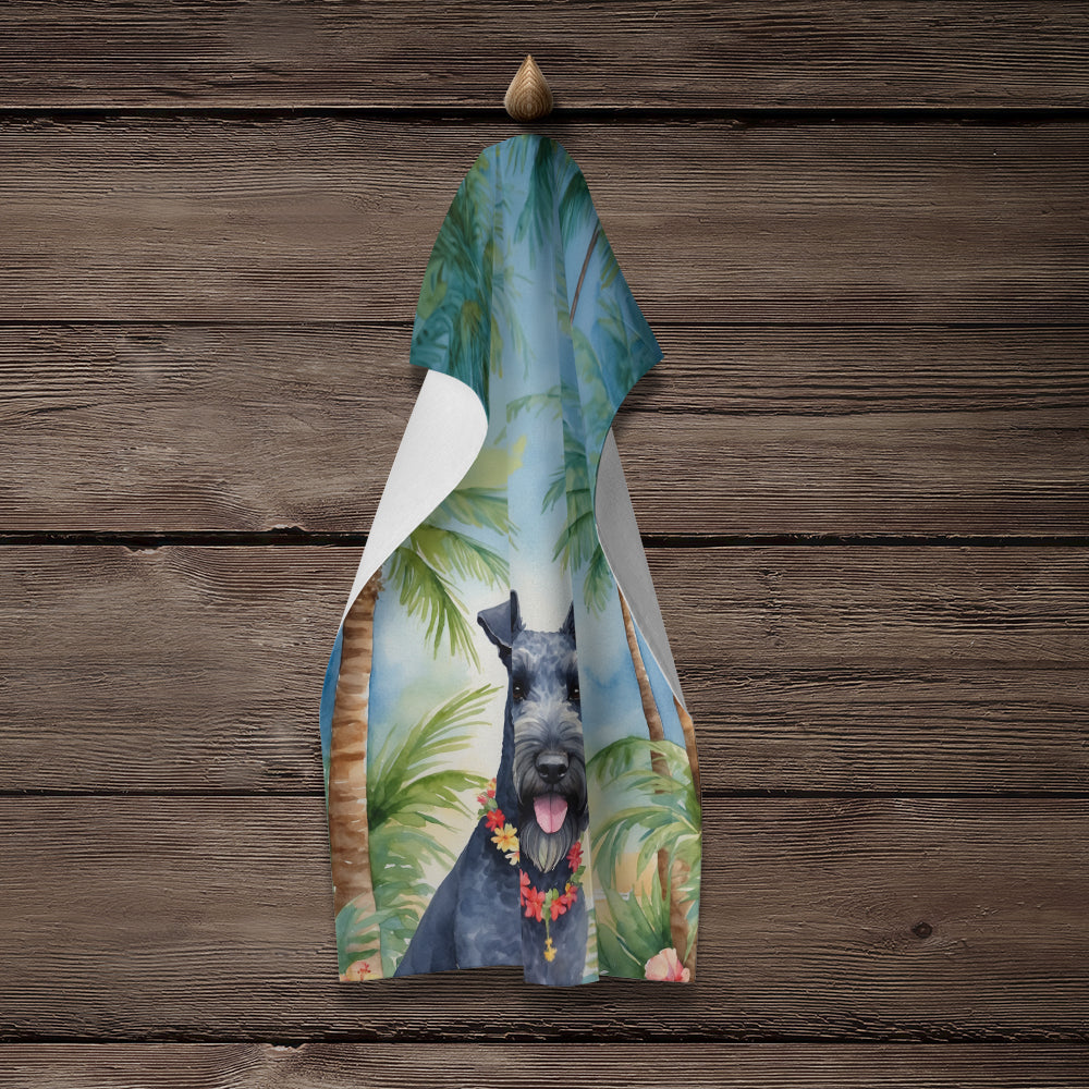 Kerry Blue Terrier Luau Kitchen Towel Velour Plush Front and Cotton Loop Back Machine Washable