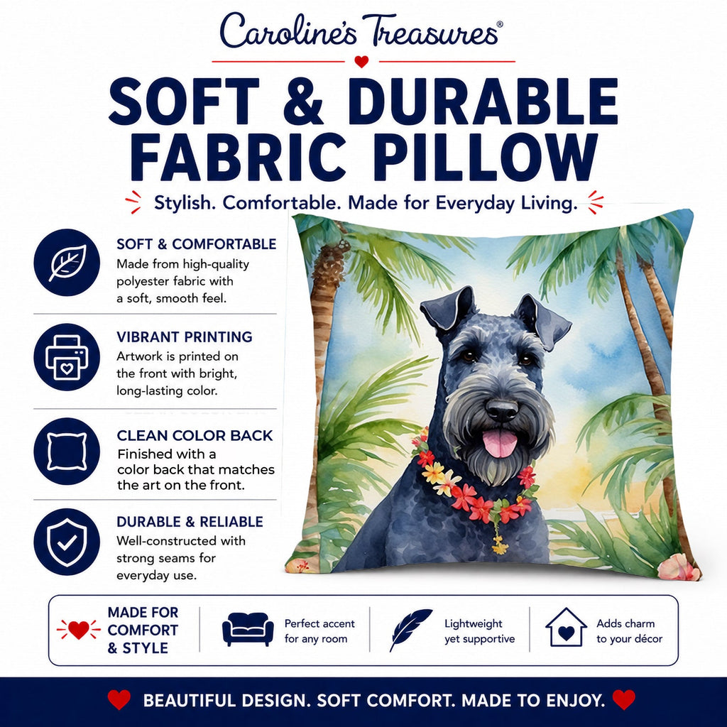 Kerry Blue Terrier Luau Decorative Throw Pillow 14x14 Indoor Outdoor Accent Cushion, Fabric Cover with Insert for Sofa, Bed, Porch & Living Room