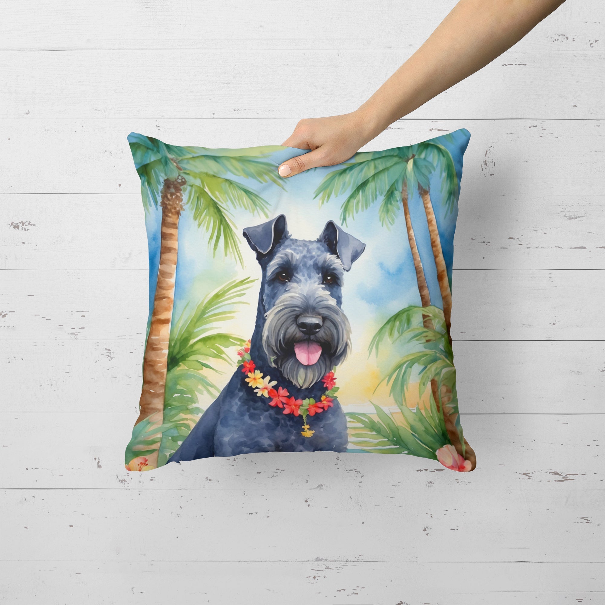 Kerry Blue Terrier Luau Decorative Throw Pillow 18x18 Indoor Outdoor Accent Cushion, Fabric Cover with Insert for Sofa, Bed, Porch & Living Room