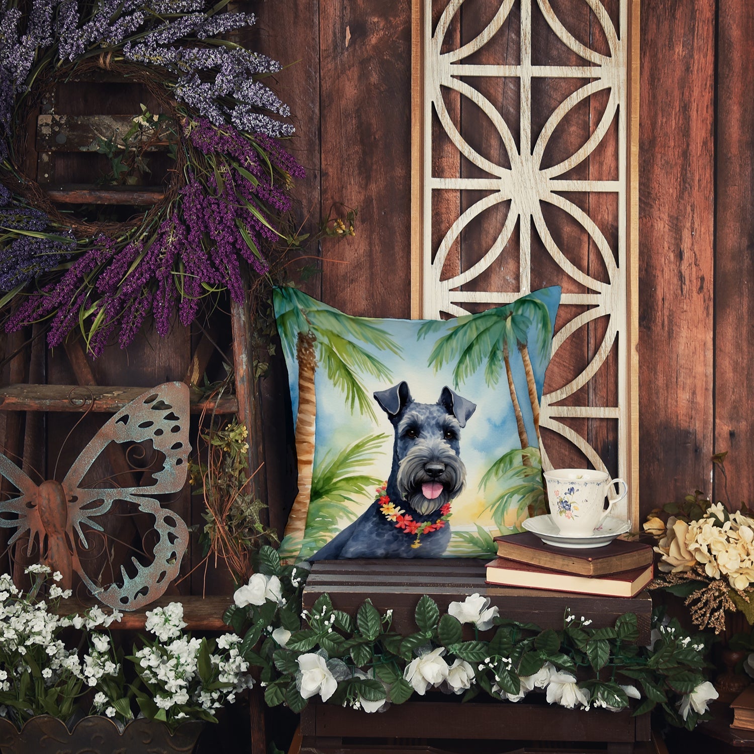 Kerry Blue Terrier Luau Decorative Throw Pillow 18x18 Indoor Outdoor Accent Cushion, Fabric Cover with Insert for Sofa, Bed, Porch & Living Room