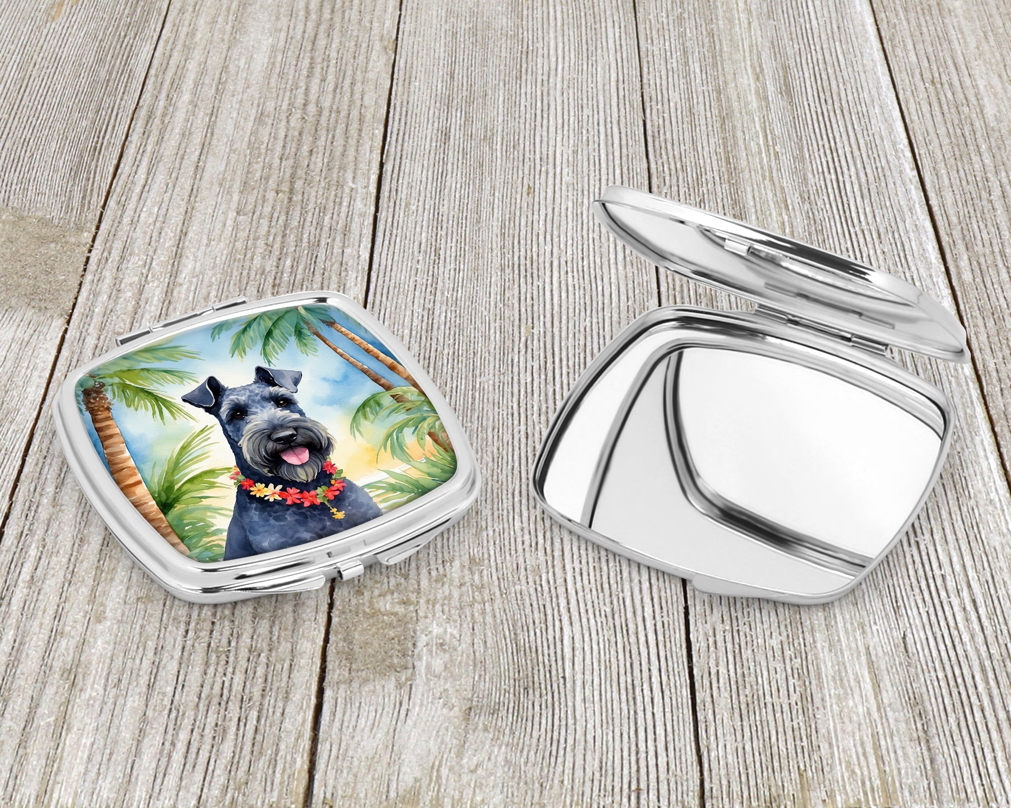 Kerry Blue Terrier Luau Compact Mirror Decorative Travel Makeup Mirror for Women Girls Gifts Pocket Makeup Mirror Folding Handheld
